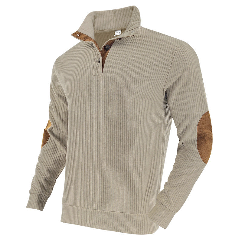 Knitted sweater for men with modern high collar and contrasting leather details Lune London