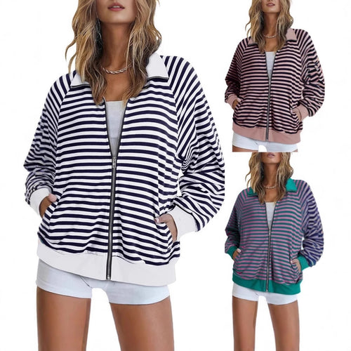 Women Casual Sporty Knit Jacket with Zipper Lune London