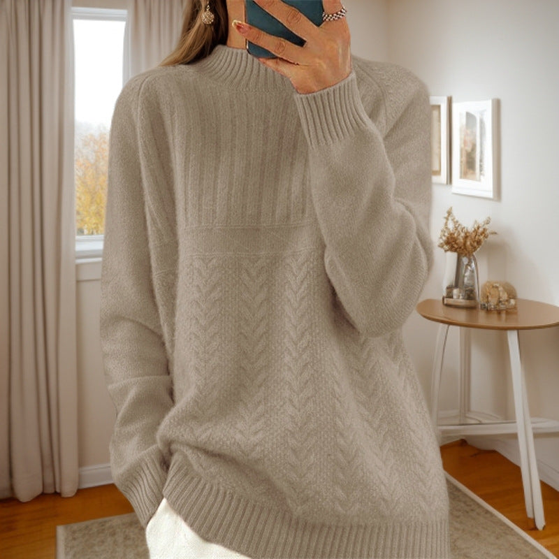 Knitted sweater for women with creative twisted pattern and high collar Lune London
