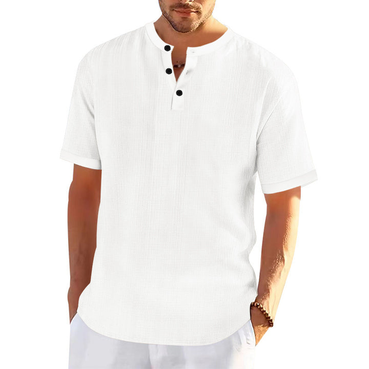 Men's short sleeve Henley t-shirt with textured design and trendy buttons Lune London