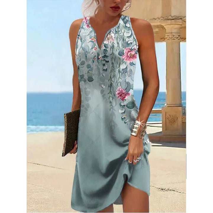 Elegant summer dress for women with deep V-neck and seductive pattern Lune London