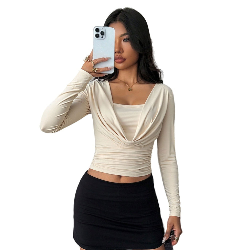 Chemise ajustée à manches longues pour femmes avec design enroulé et élégant col en V Chic & Stil