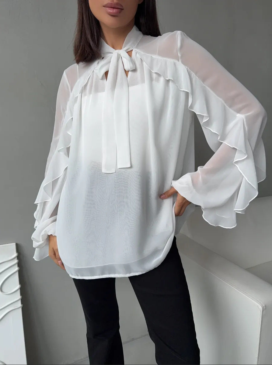 Blouse en chiffon pour femmes avec volants et décolleté moderne Chic & Stil