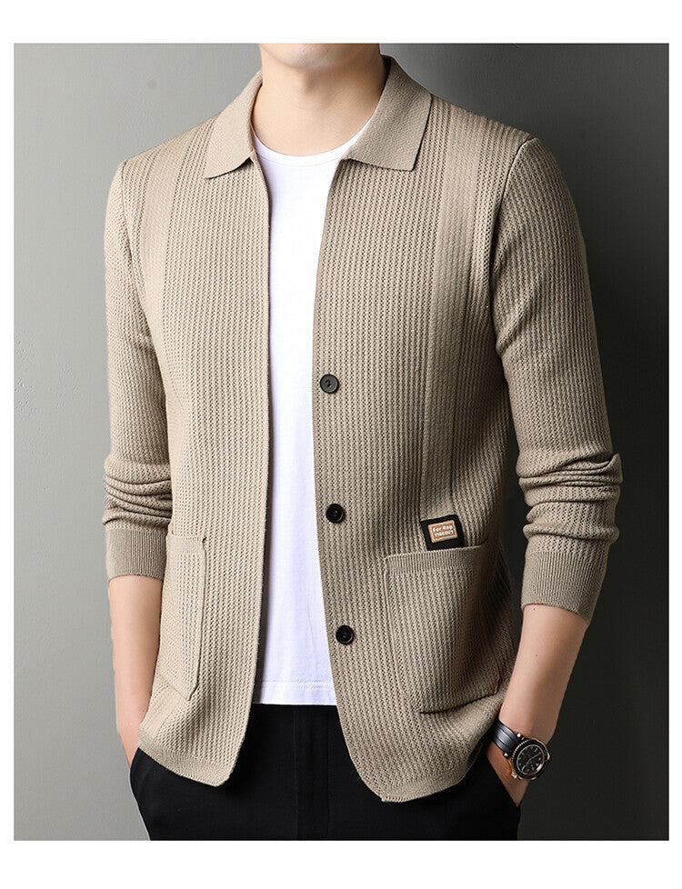 Lune London textured surface casual knit cardigan for men