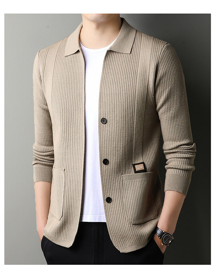 Lune London textured surface casual knit cardigan for men