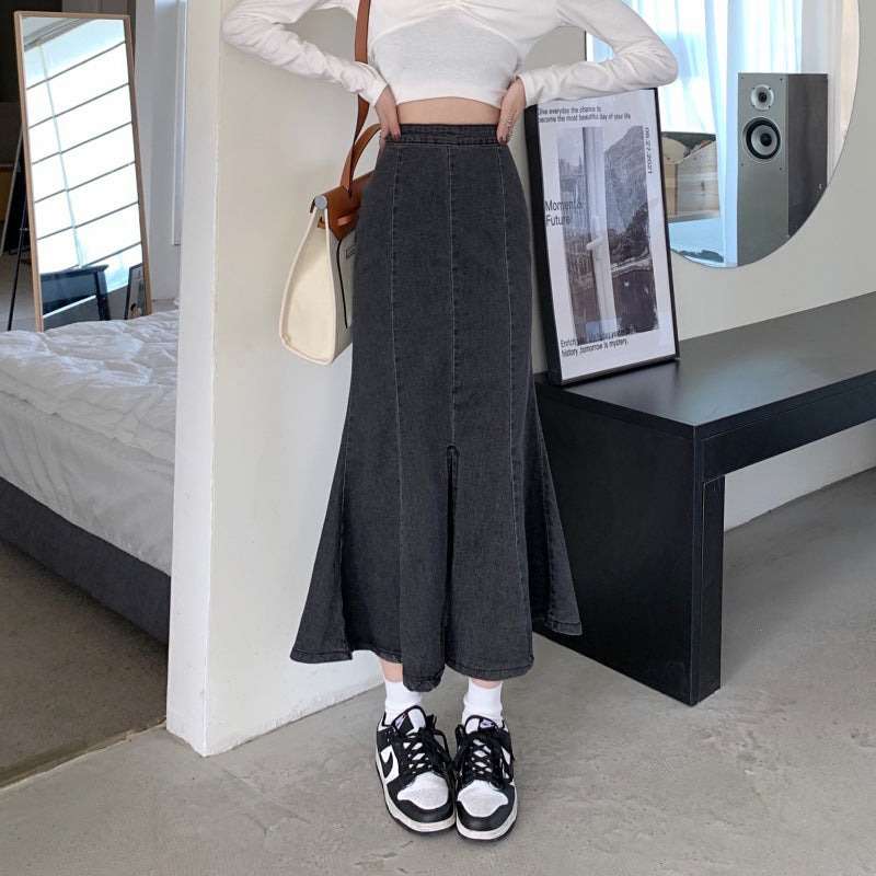 Jupe en denim évasée pour femmes avec fente haute Chic & Stil