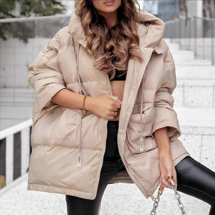 Ladies Oversized Padded Jacket with Practical Pockets and High Collar Lune London