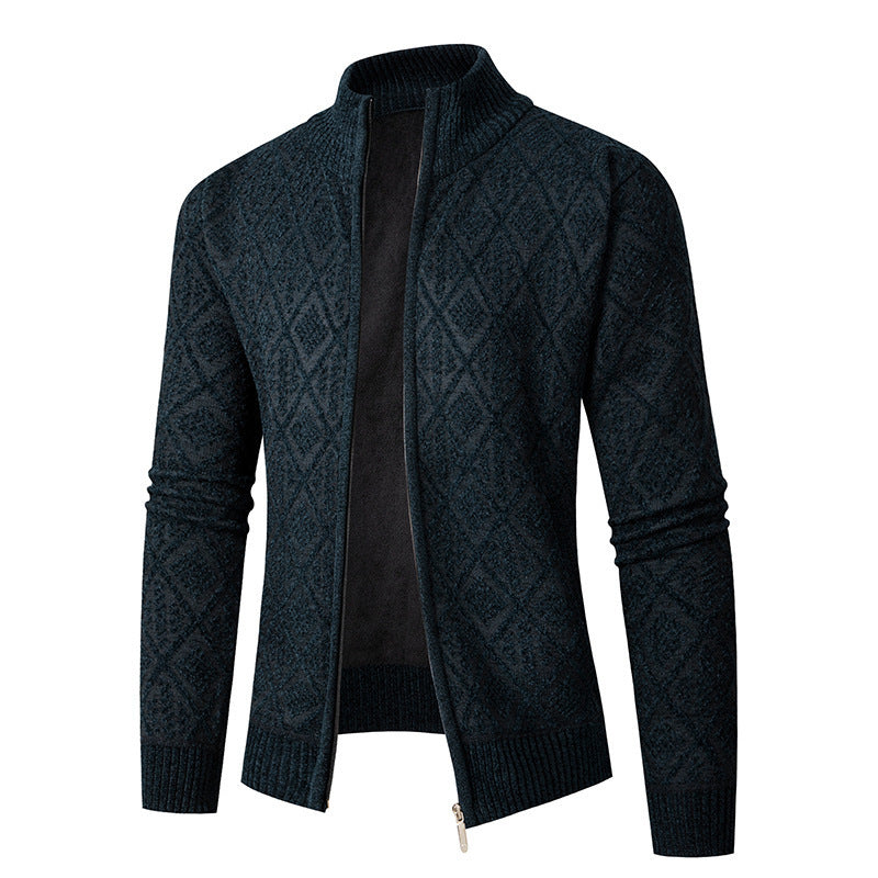 Men's knitted jacket with a diamond pattern and high collar Lune London