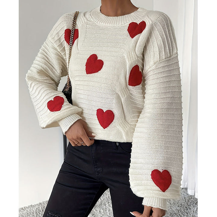 Pull femme en tricot avec appliqués en forme de cœur au design moderne Chic & Stil
