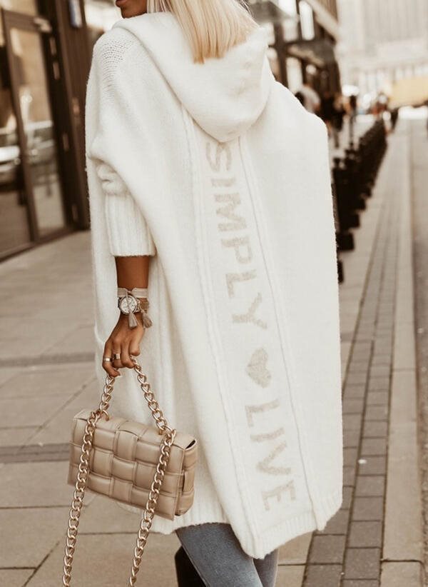Sweater jacket for women with hood and playful inscription Lune London