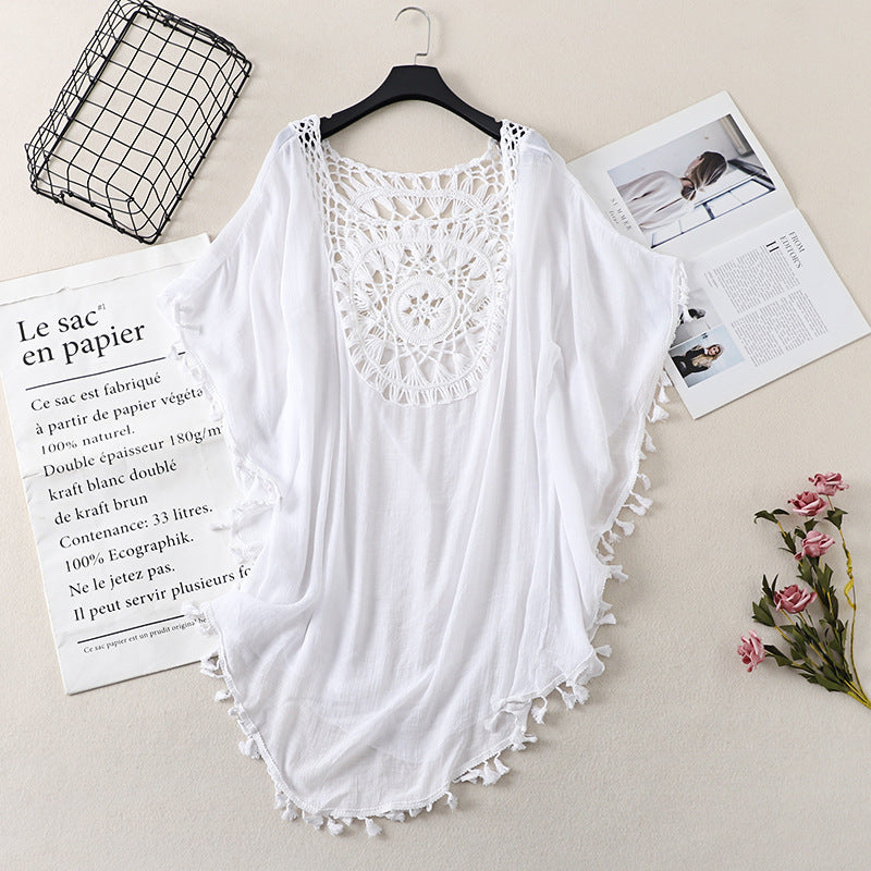 Ladies beach cover-up embellished with crochet Lune London