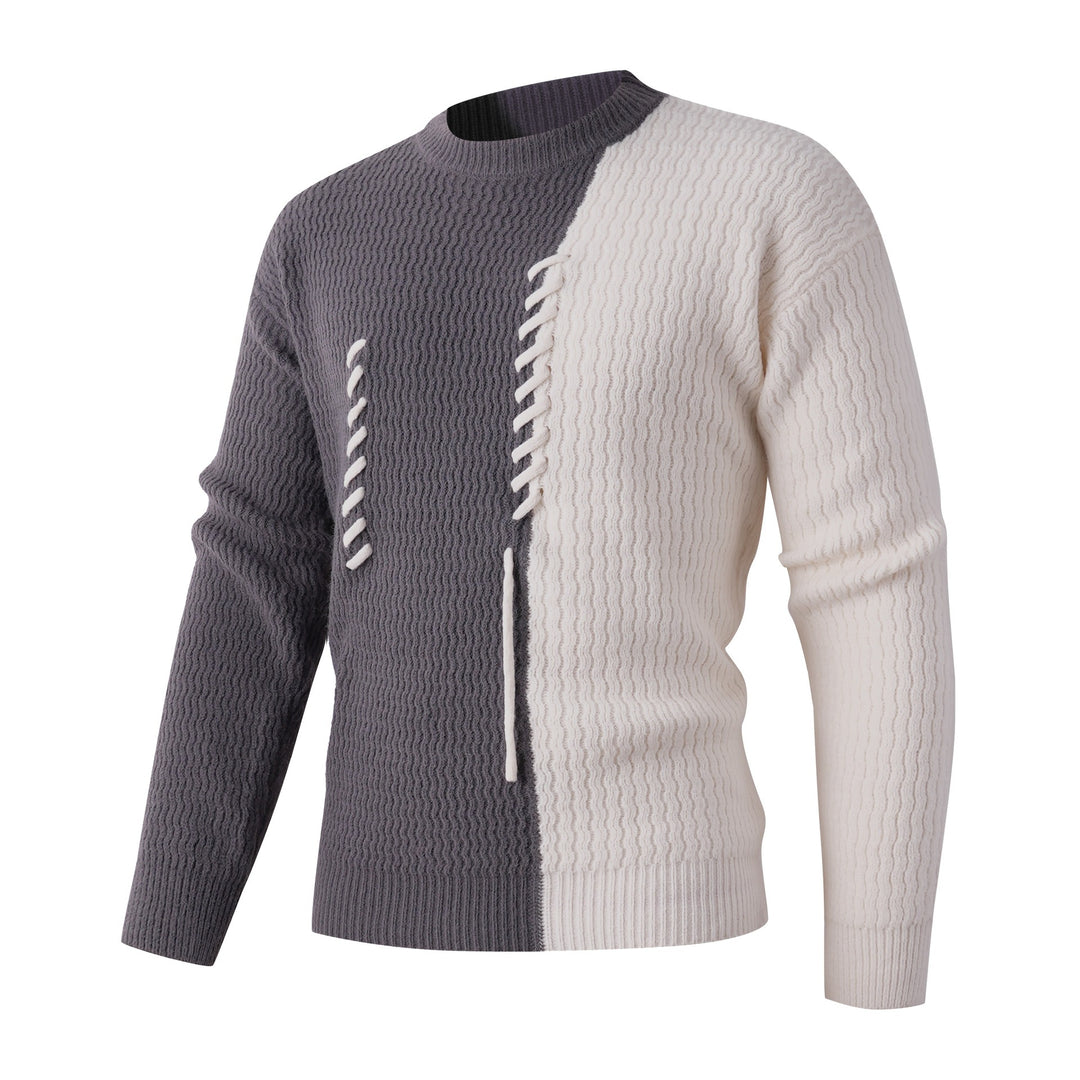 Men's knitted sweater with a modern cable pattern and contrasting details Lune London