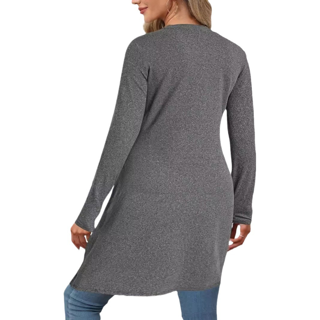 Ladies asymmetrical long sleeve top with elegant wrapped design Lune London