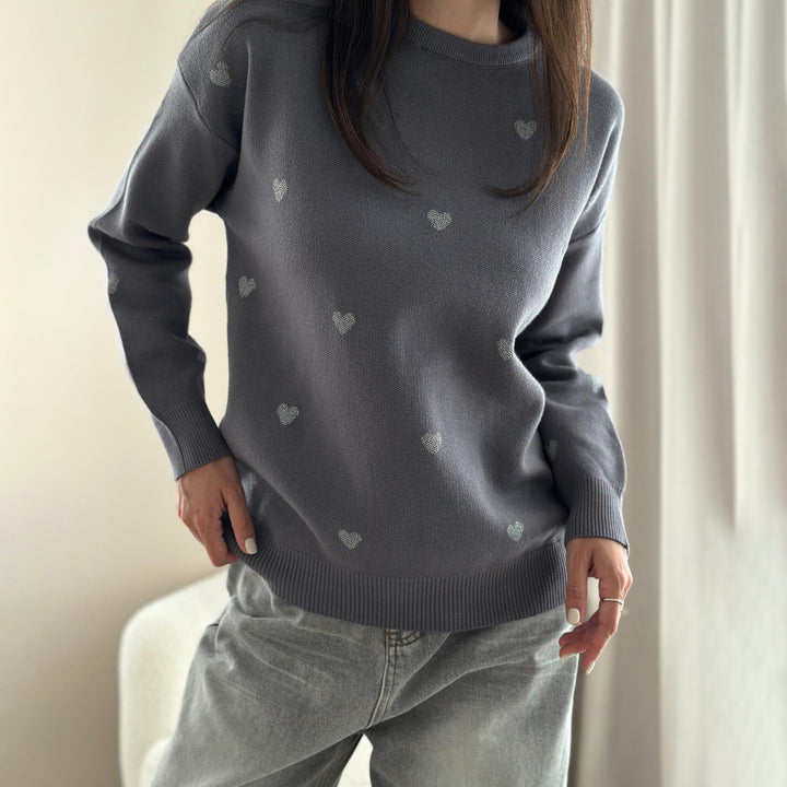 Fall knitted sweater for women with heart pattern and comfortable fit Lune London