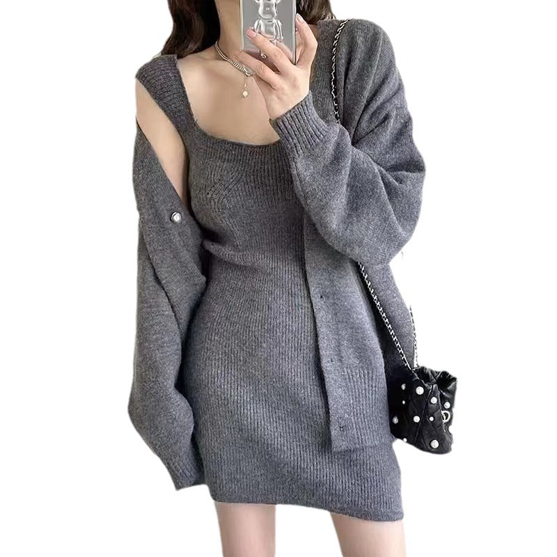 Robe tricotée pour femme au design minimaliste avec cardigan amovible Chic & Stil