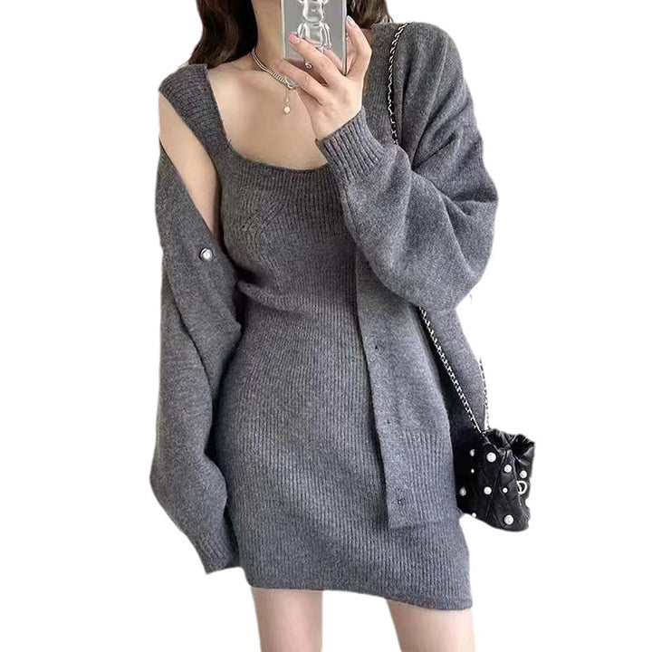 Robe tricotée pour femme au design minimaliste avec cardigan amovible Chic & Stil
