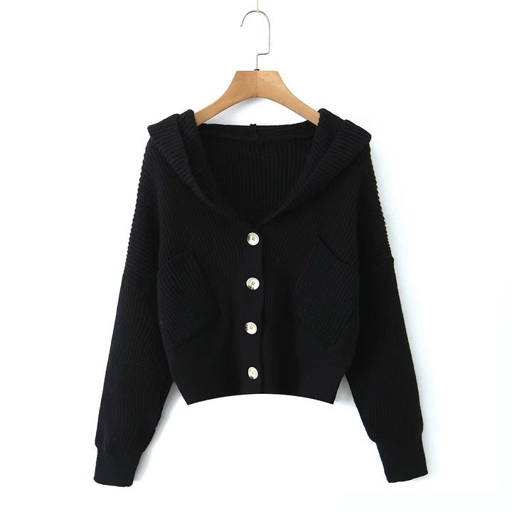 Ladies casual knitted vest with hood and practical pockets Lune London