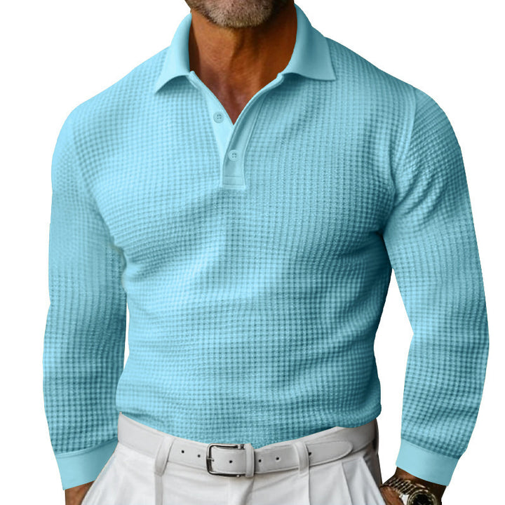 Men's Long Sleeve Polo with Textured Design Lune London