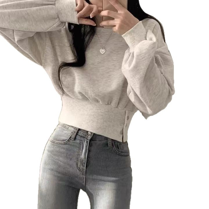 Sweat-shirt court femme à la mode avec manches bouffantes Chic & Stil