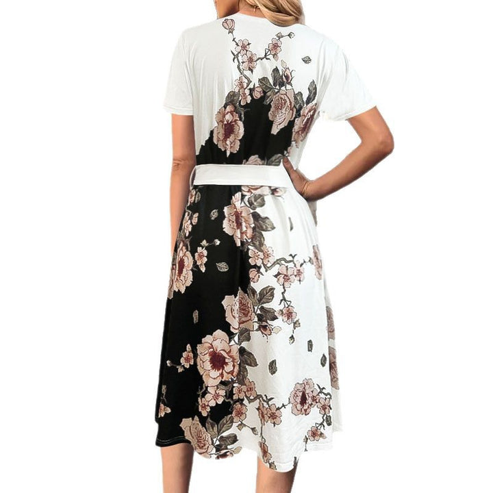 Sheath dress for women with floral patterns and adjustable belt Lune London