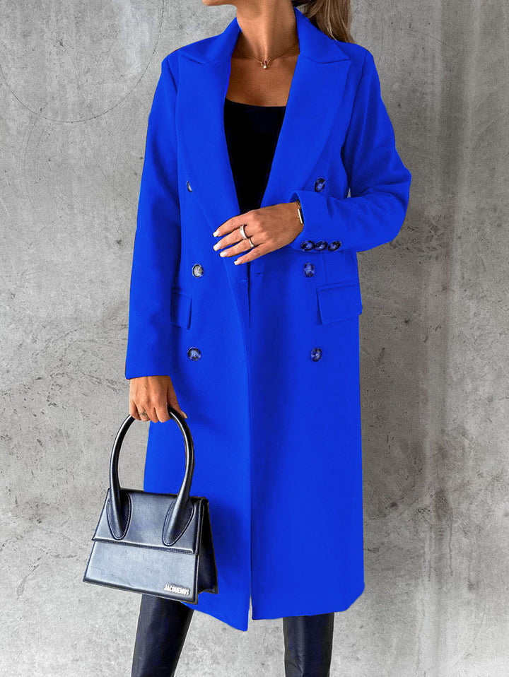 Ladies Elegant Double Button Textured Fabric Coat Lune London