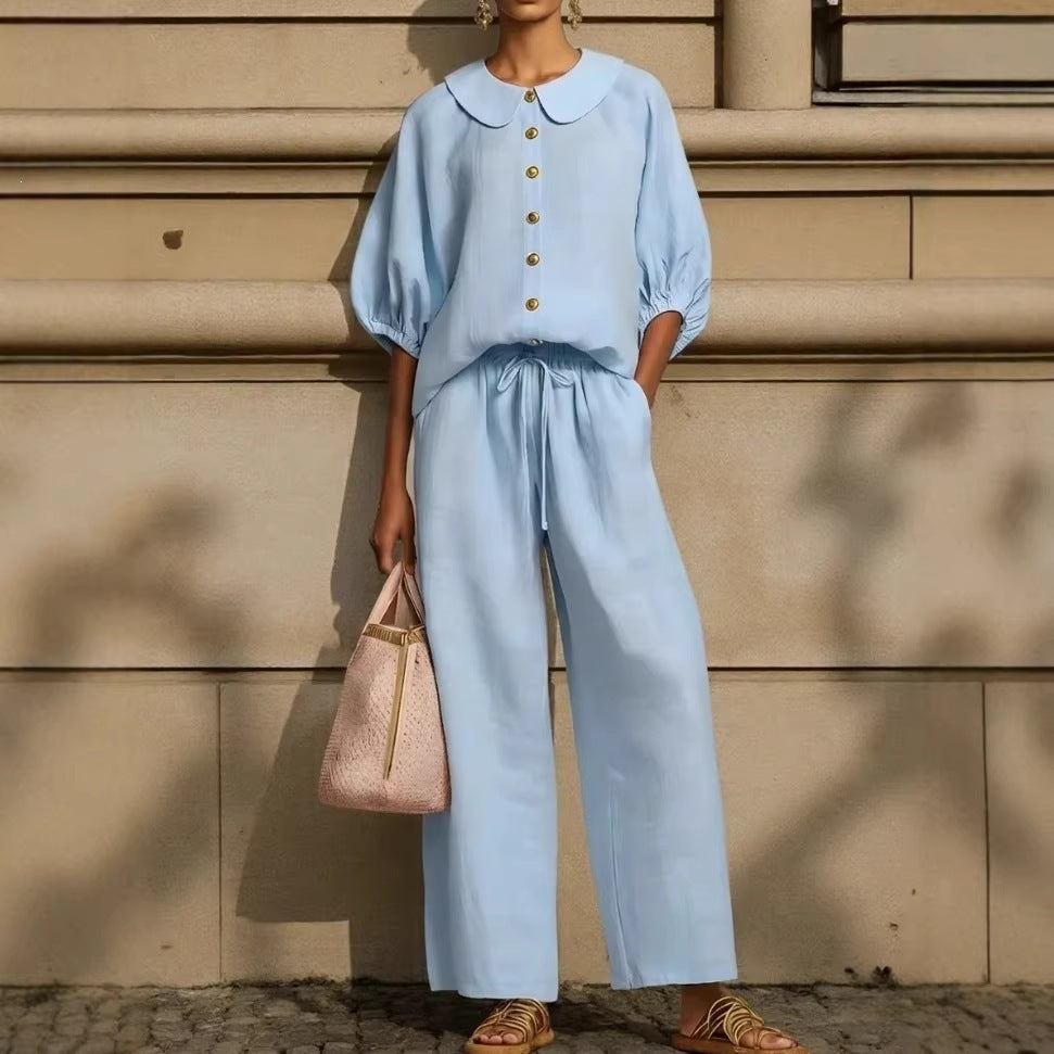 Women's Airy Two-Piece with Modern Collar and Button Details Lune London