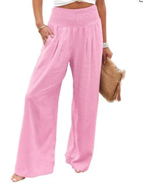 Lune London | Women's Wide Linen Pants with Elastic Waistband and Side Pleats
