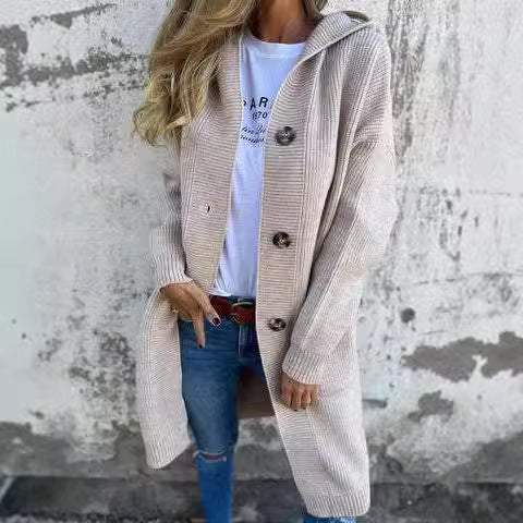 Women's knitted coat with hood and button placket Lune London