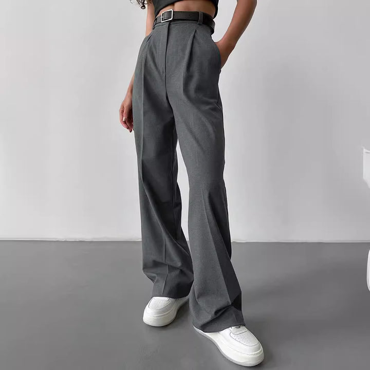 Women Elegant High-Waisted Pants with Distinct Pleats and Tie Belt Lune London