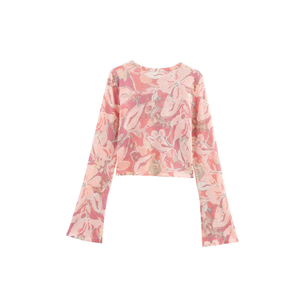 Haut court décontracté pour femmes avec motif floral et grandes manches Chic & Stil