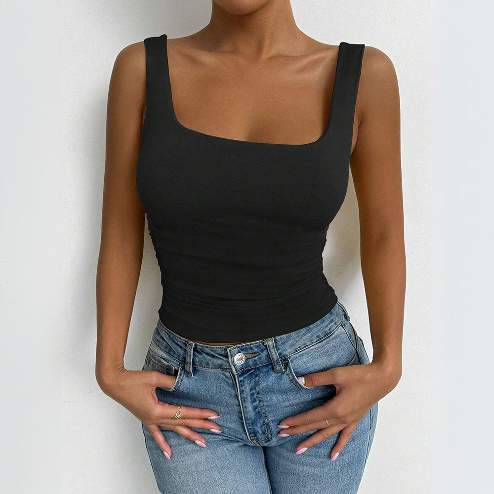 Top ajusté pour femmes avec décolleté carré et détails froncés Chic & Stil