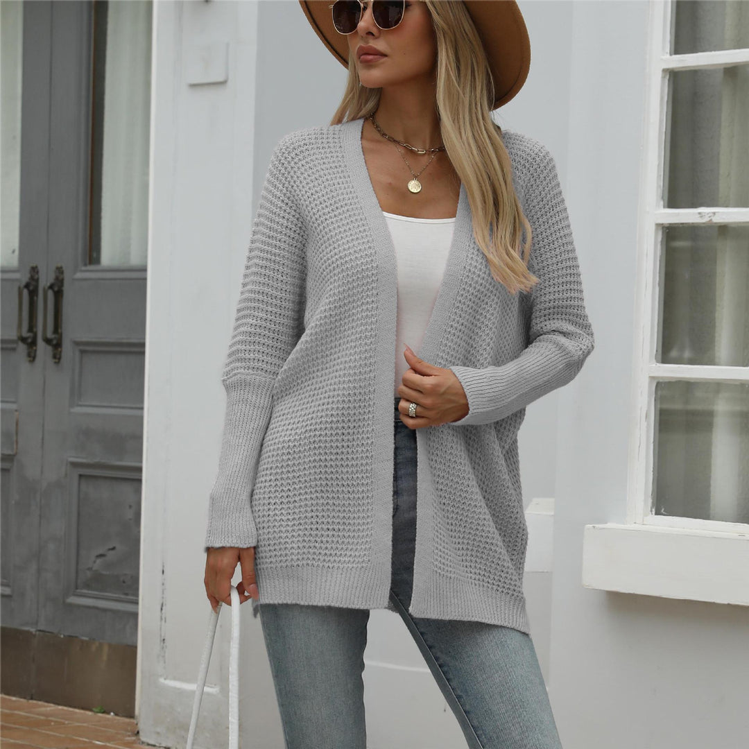 Ladies Large knit cardigan with modern honeycomb pattern and open cut Lune London