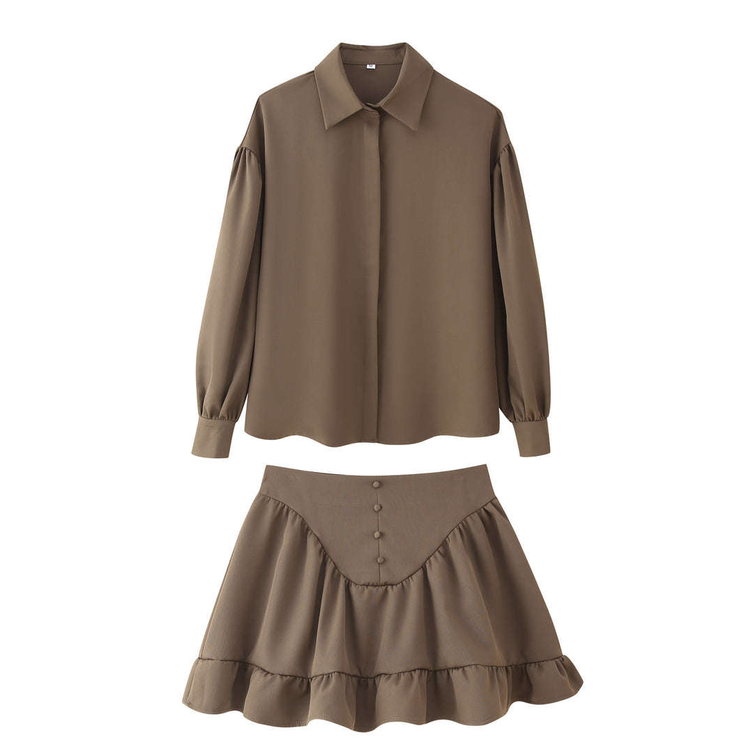 Women's set consisting of an elegant puff sleeve blouse and a flared skirt Lune London