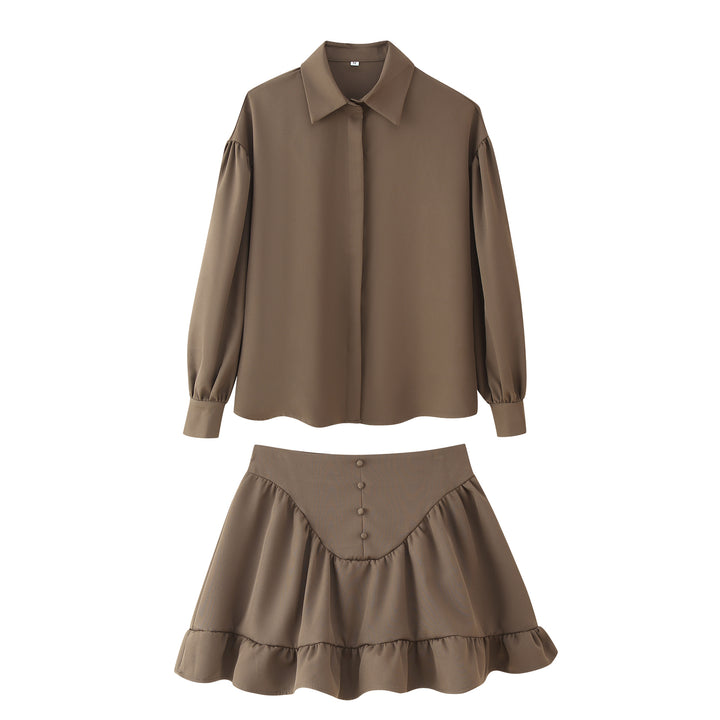 Women's set consisting of an elegant puff sleeve blouse and a flared skirt Lune London