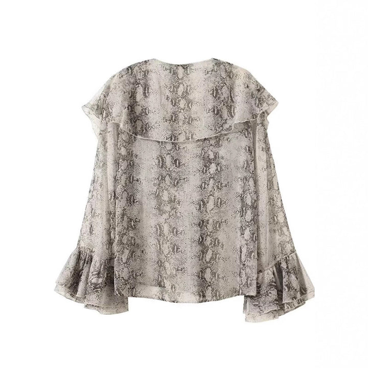Ladies elegant chiffon blouse with ruffles and snake pattern Lune London