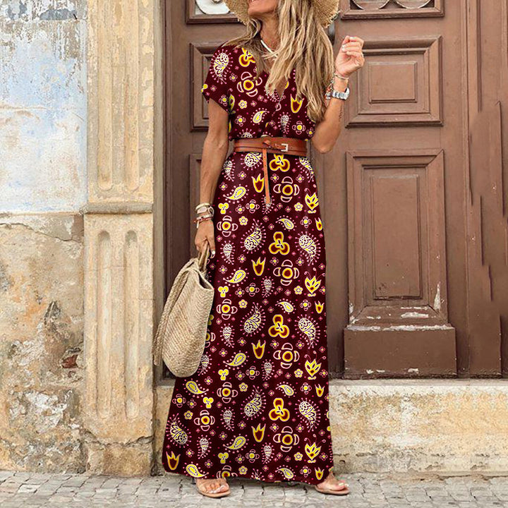 Maxi floral dress for women with high side slit Lune London