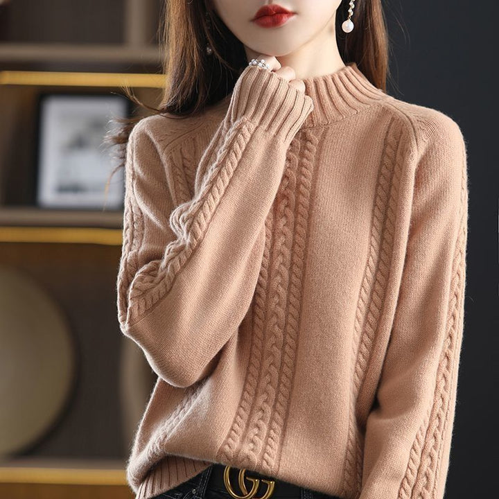 Pull en tricot confortable pour femmes avec col montant et motif en câble Chic & Stil