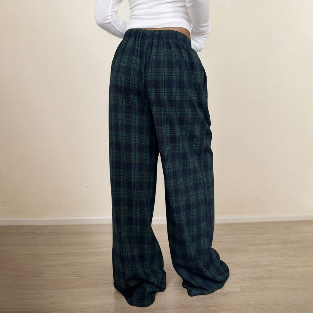Pantalons à carreaux décontractés pour femmes avec taille élastique et cordon de serrage ajustable Chic & Stil