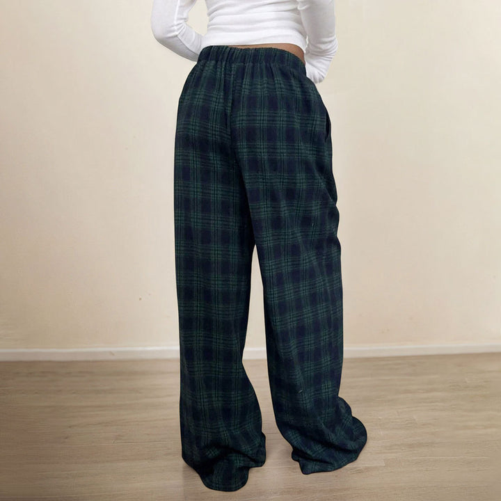 Pantalons à carreaux décontractés pour femmes avec taille élastique et cordon de serrage ajustable Chic & Stil