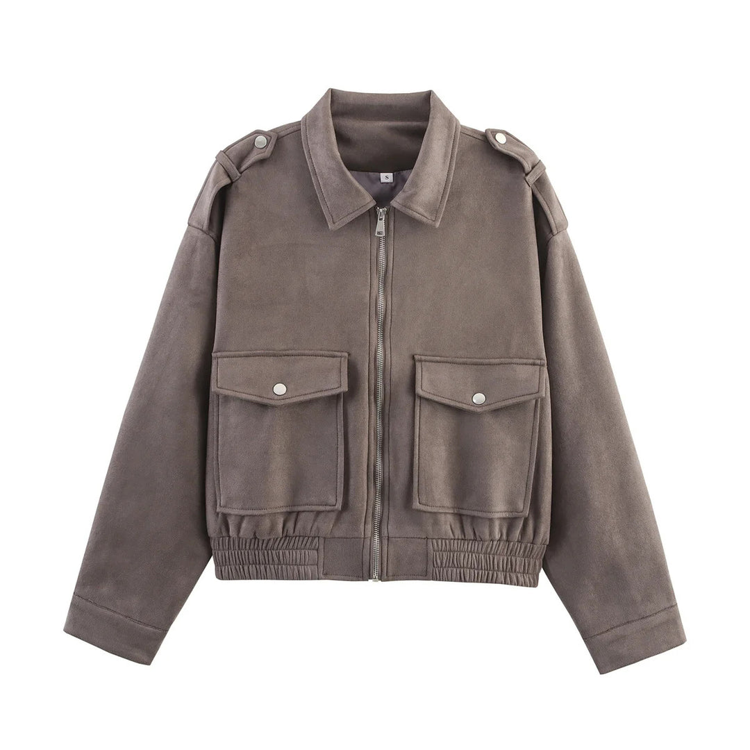 Trendy utility jacket for women with patch pockets and high collar Lune London