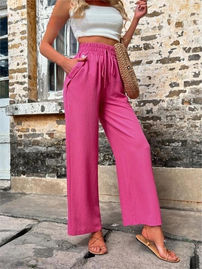 Women Stylish Leisure Pants with Elastic Waistband and Side Pockets Lune London