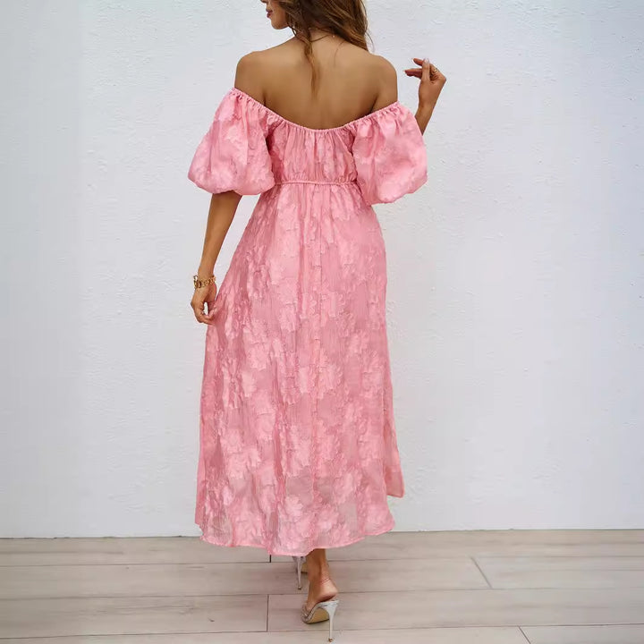 Maxi A-Line Dress for Women with Voluminous Puff Sleeves and Chic Floral Design