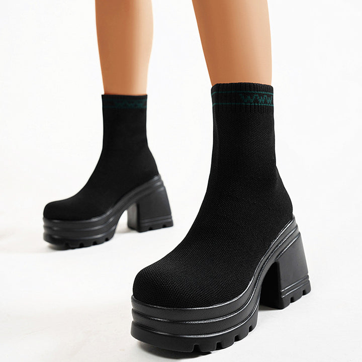 Chunky high boots for women with non-slip sole and elastic shaft Lune London