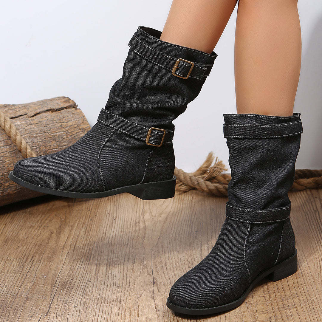 Women’s ankle boots with stylish pleated design and adjustable strap Lune London