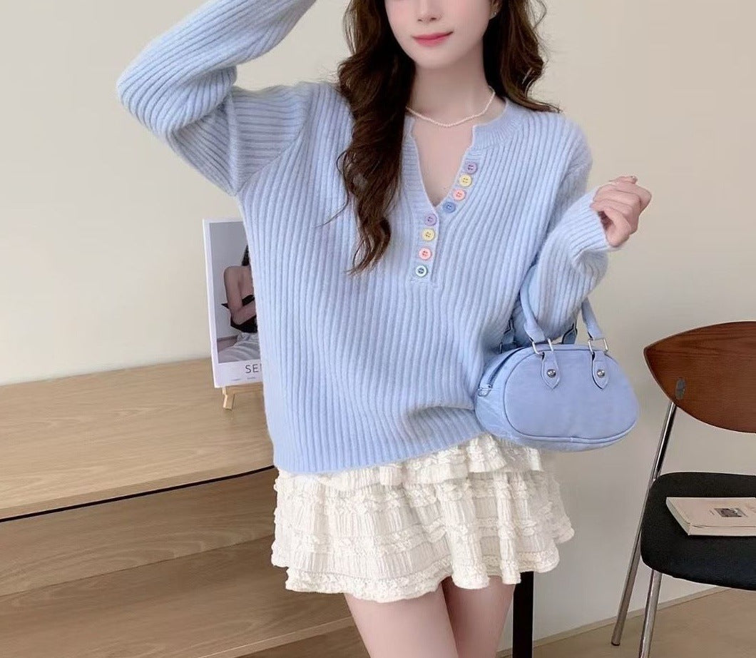 Pull Femme Cozy avec patte de boutonnage et col rond