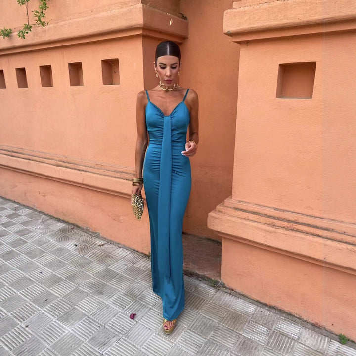 Fitted long dress for women with stylish wrapped design Lune London