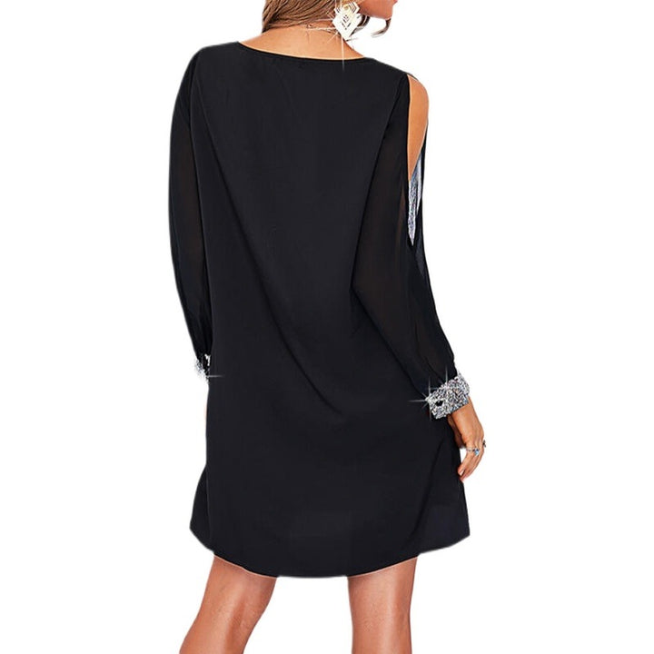 Elegant minimal dress for women with off-shoulder design and sparkling sleeves Lune London