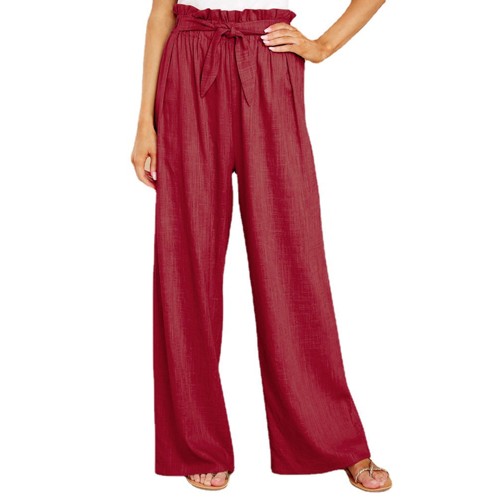 High-waisted linen pants for women with a tie belt Lune London