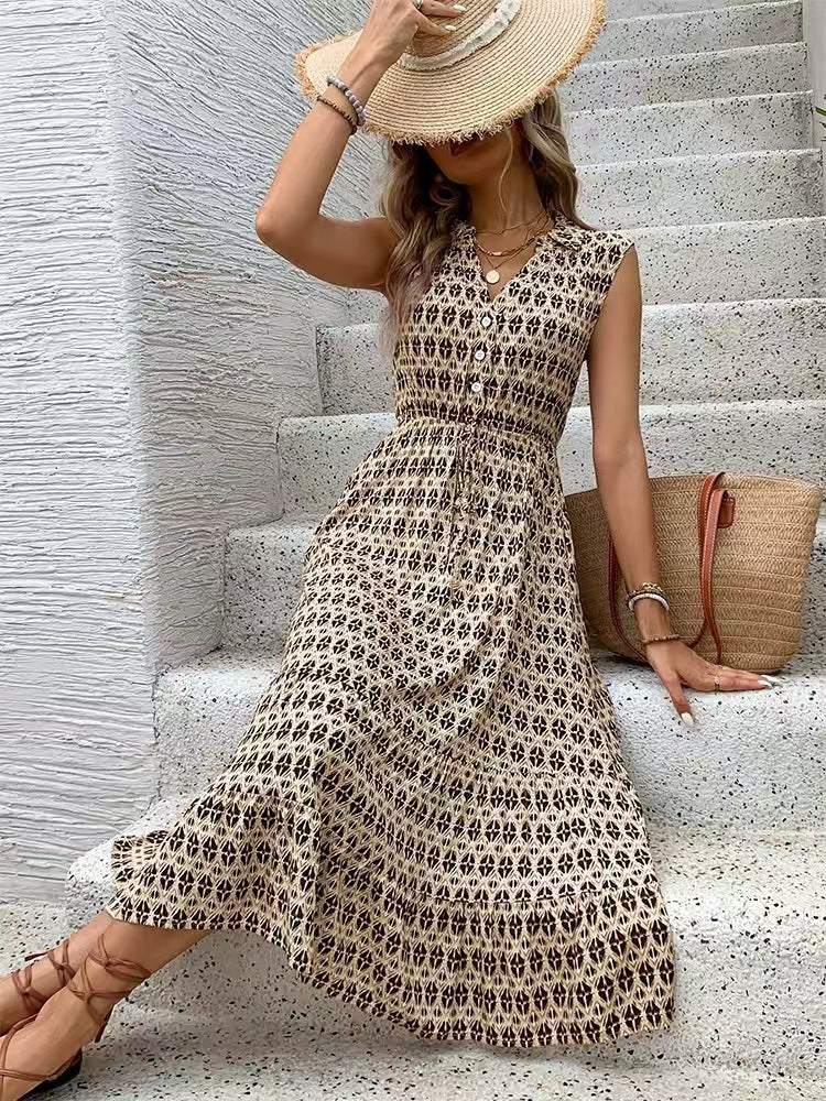 Midi dress for women with button details and elastic waistband Lune London