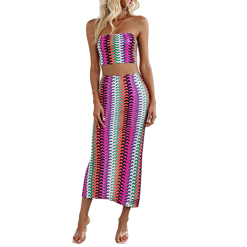 Women Two-Piece Bustier Crop Top and Midi Skirt Set Lune London